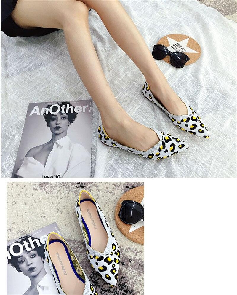 2019 Women's Flat Shoes Ballet Shoes Breathable Knit Pointed Shoes Moccasin Mixed Color Women's Soft Shoes Women Zapatos De