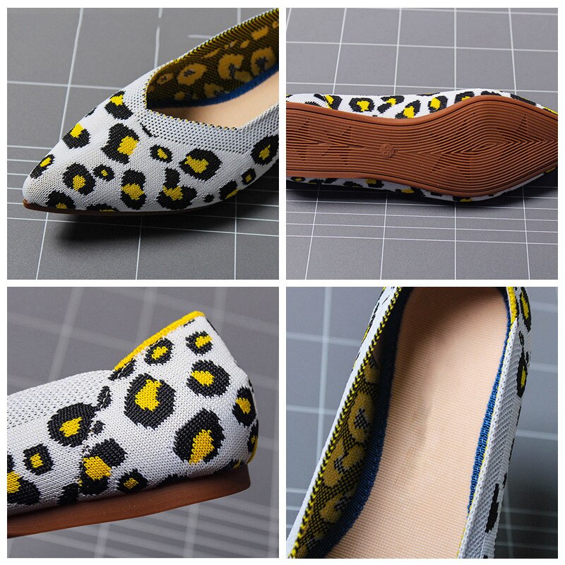 2019 Women's Flat Shoes Ballet Shoes Breathable Knit Pointed Shoes Moccasin Mixed Color Women's Soft Shoes Women Zapatos De
