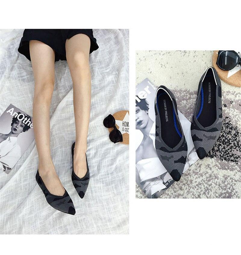 2019 Women's Flat Shoes Ballet Shoes Breathable Knit Pointed Shoes Moccasin Mixed Color Women's Soft Shoes Women Zapatos De