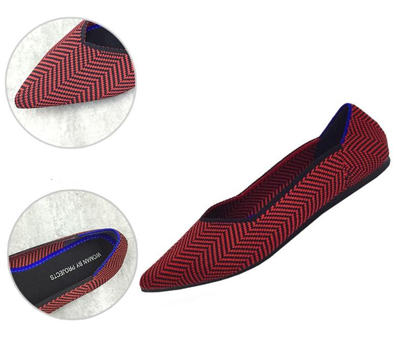 2019 Women's Flat Shoes Ballet Shoes Breathable Knit Pointed Shoes Moccasin Mixed Color Women's Soft Shoes Women Zapatos De