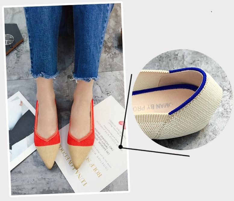 2019 Women's Flat Shoes Ballet Shoes Breathable Knit Pointed Shoes Moccasin Mixed Color Women's Soft Shoes Women Zapatos De